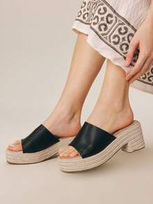Styleloop Women's Classic Simple Black Thick-Soled Wedge Sandals, Comfortable Round Toe High Heel Thick-Soled Sandals, Suitable For Summer Beach, Casual Vacation, Bohemian Style, Retro , Western Music Festival And Party Outfits Holiday Travel Essential Boho Cowgirl Outfit Coachella - Black - View 4