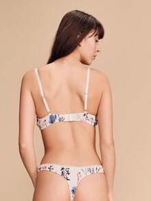 lacRébo French Vintage Style Floral Print Lingerie Set With Underwired Bra And Matching Thong Cute Romantic Lace Trim Detail French Style Parisian Style Summer Lingerie Floral Lingerie Lingerie Set Multicolor Floral Bra Lingerie Sets - Apricot - View 2
