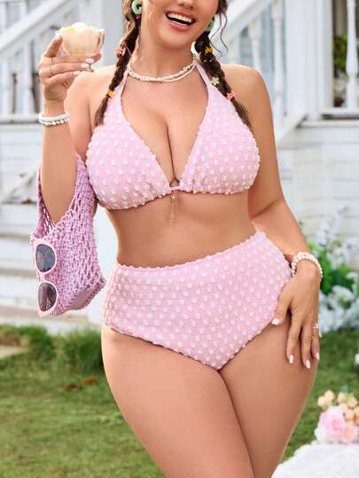 Swim Mod 大码女士三件套波点比基尼套装