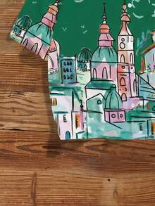 Manfinity Joysei 男士短袖前开襟纽扣时尚印花夏季休闲短款衬衫 - 綠色 - 查看 3