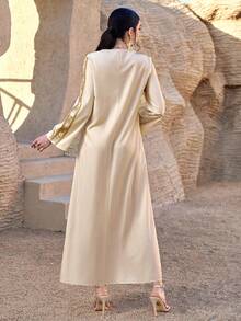 Al Najma Women's Turkish Maxi Dress & Arabic Traditional Abaya Kaftan Jalabiya Dress - Apricot - View 2