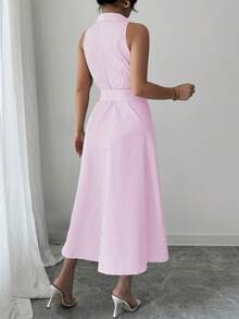 Elenzga Women's Elegant Casual Commuter Striped Dress - Pink - View 2