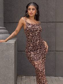 Rayane Ketlyn 女式夏季豹纹印花无袖吊带长裙女装 - 彩色 - 查看 3
