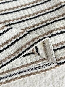 2pcs Baby Boy Cute Casual Striped Polo Collar Knit Top & Elastic Waist Shorts Set - Brown - View 5