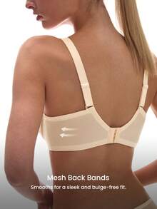 LUVLETTE Underwire Lightly Lined Nude Mesh Lace Push-Up Support Invisible Sheer Minimizer  Lingerie Bra - Apricot - View 3