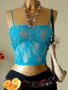 Lyxana Women's White Lace Backless Camisole - Blue - View 3