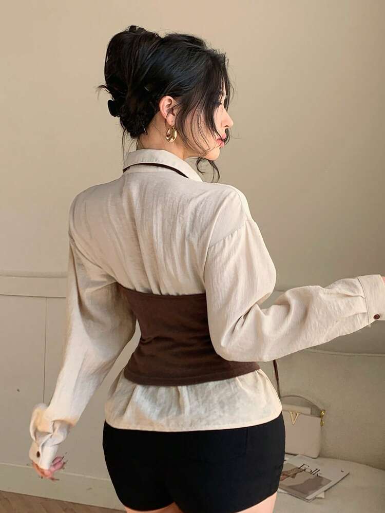 2pcs/Set Women Layered Camisole & Shirt Top