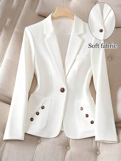 GlowEve CURVE Plus Size Women's Solid Color Lapel NeckSingle-Breasted Casual/Work Blazer