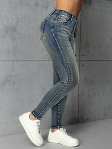 Jeanoix 大码女式时尚休闲百搭修身裤 - 霧霾藍 - 查看 6