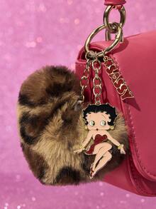 Betty Boop x SHEIN 时尚豹纹心形毛绒锌合金包饰，闪亮卡通钥匙扣，吊坠，纪念品，收藏品，礼品，钱包，书包，背包，汽车配件，送礼佳品，派对，节日，情人节 - 彩色 - 查看 6