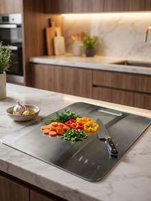 Tablas de cortar de acero inoxidable 304 Taima Titanio para cocina, tablas de cortar de acero para carne, frutas y verduras - Plateado - Ver 8
