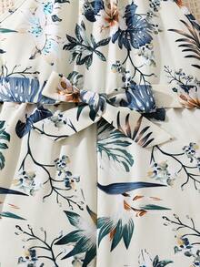 SHEIN Young Girl Ditsy Floral Mandarin Collar Sleeveless Jumpsuit - White - View 7