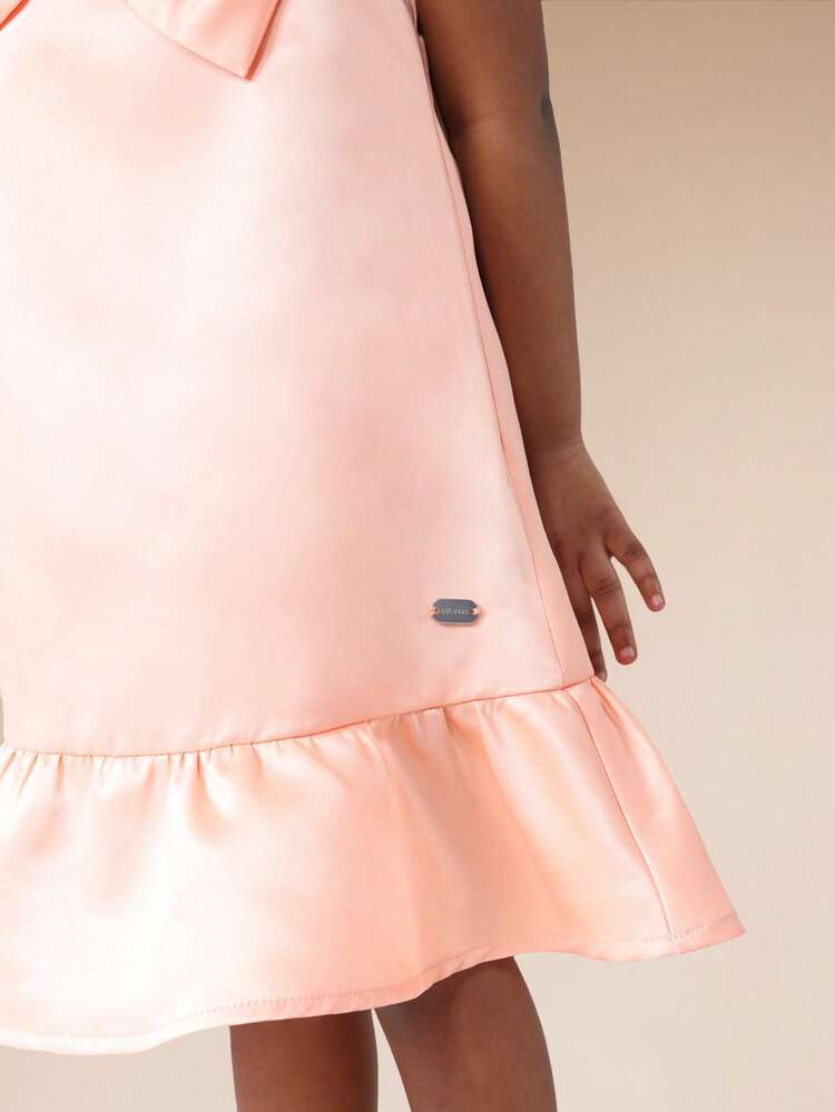 Satin Dress With Bow And Ruffle Hem