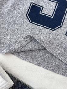 少女日常休闲浅灰色背心和蓝色数字印花修身T恤 - 灰色 - 查看 5