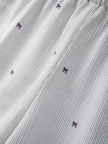 GlowEve Women's Lazy Casual Striped Lace Shorts With Bow Tie Waist Straight Wide Leg - Khaki - View 5