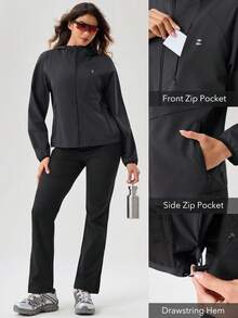 OutZeal Women's Outdoor Sports Hoodie, Black Waterproof Fitness Gym Jacket With Zipper Pockets - Black - View 5