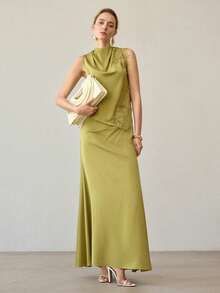 MOTF PREMIUM ELEGANT SATIN & CONTRAST LACE TOP, SPRING/SUMMER - Green - View 4