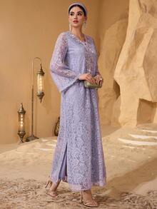 Layrah Elegant Romantic Lace Patchwork Romantic Decorative Young Ladies' Fashion Dress Lavender Dress Women For Evening Party - Mauve Purple - View 3