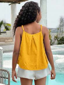 SHEIN Camiseta de tirantes de unicolor informal para niñas preadolescentes - Amarillo - Ver 2