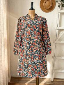 EMERY ROSE Plus Size Women Notched Neck Floral Print Casual Long Sleeve Dress - Multicolor - View 6