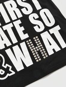 ROMWE Grunge Punk Spring/Summervalentine's DaygraphicY2K Sexy Baddie Distressed Letter Print Rivet Decor Women Mini Dress - Black - View 3