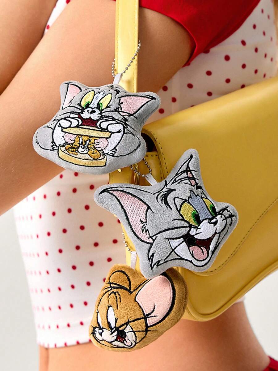 TOM & JERRY X SHEIN 1/3pc Adorable Plush Keychains, Blind Bags Packaging, Random Shipping, Three Designs In Total, Can Be Hung On Bags Or Keys, Exquisite Embroidery, Cat And Mouse Design. - Multicolor - View 1