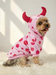 PETSIN 1件装怪物角色扮演粉色波点抓绒连帽衫，带宠物收纳袋 - 彩色 - 查看 8