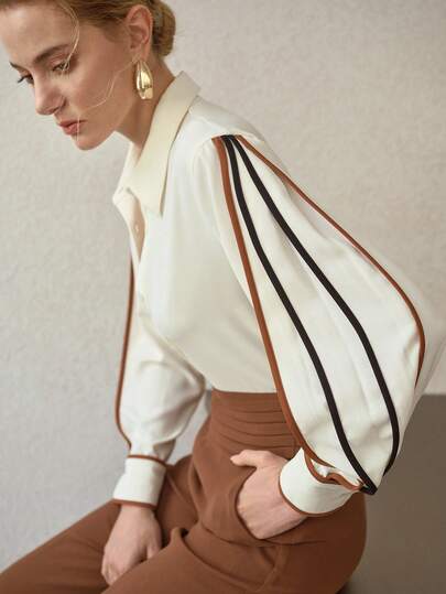 MOTF PREMIUM CAMISA DE MANGA LARGA CON RIBETE DE CONTRASTE