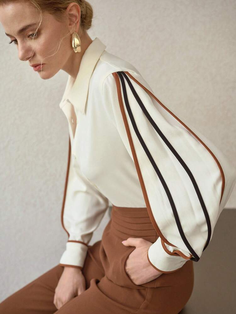 CONTRAST PIPING LONG SLEEVE SHIRT