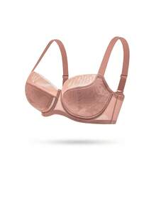 LUVLETTE Underwire Lightly Lined Brown Mesh Lace Push-Up Support Sheer Minimizer  Lingerie Bra - Brown - View 9