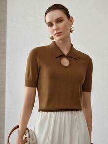 MOTF PREMIUM 镂空修身针织上衣 - 駝色 - 查看 4