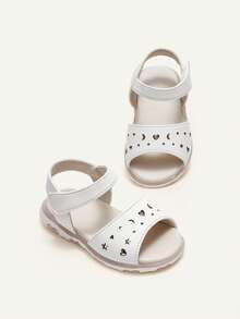 Cozy Pixies 一双女婴夏季白色凉鞋，幼儿鞋，星月爱心镂空露趾软底公主鞋，发光鞋，趣味可爱图案 - 白色 - 查看 3