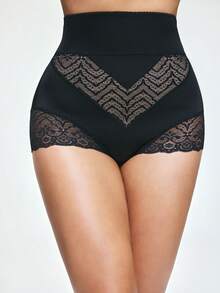SHAPORA 1pc Women's High Waist Lace Patchwork Shaping Briefs - Black - View 1