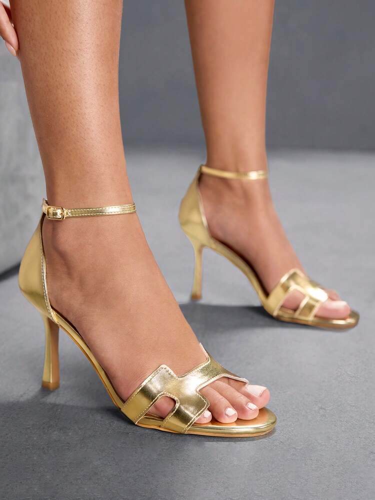 CUCCOO SZL Women's Pointed Toe Gold Buckle Design Fashionable Daily Wear High Heel Sandals Valentine's Day Spring Shoes Prom Heels Summer Shoes