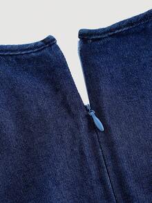 SHEIN 2Pcs Tween Girls Fashion Casual Y2k Vintage Cool Street Two Pieces Set Of Dark Blue Sleeveless Denim Top With A Cinched Waist And Pleated Design And Loose Jeans With Elastic Band Waist For Kids Clothes Tween Girls Dailywear And Kids Spring And Summer Rave Outfits Festival And Outfits Streetwear Clothes - Blue - View 8