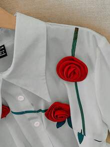 Lyxana Blusa casual da donna elegante, taglia standard, con stampa di rami verdi e fiori 3D per il giorno di San Valentino - Grigio - Visualizzare 5