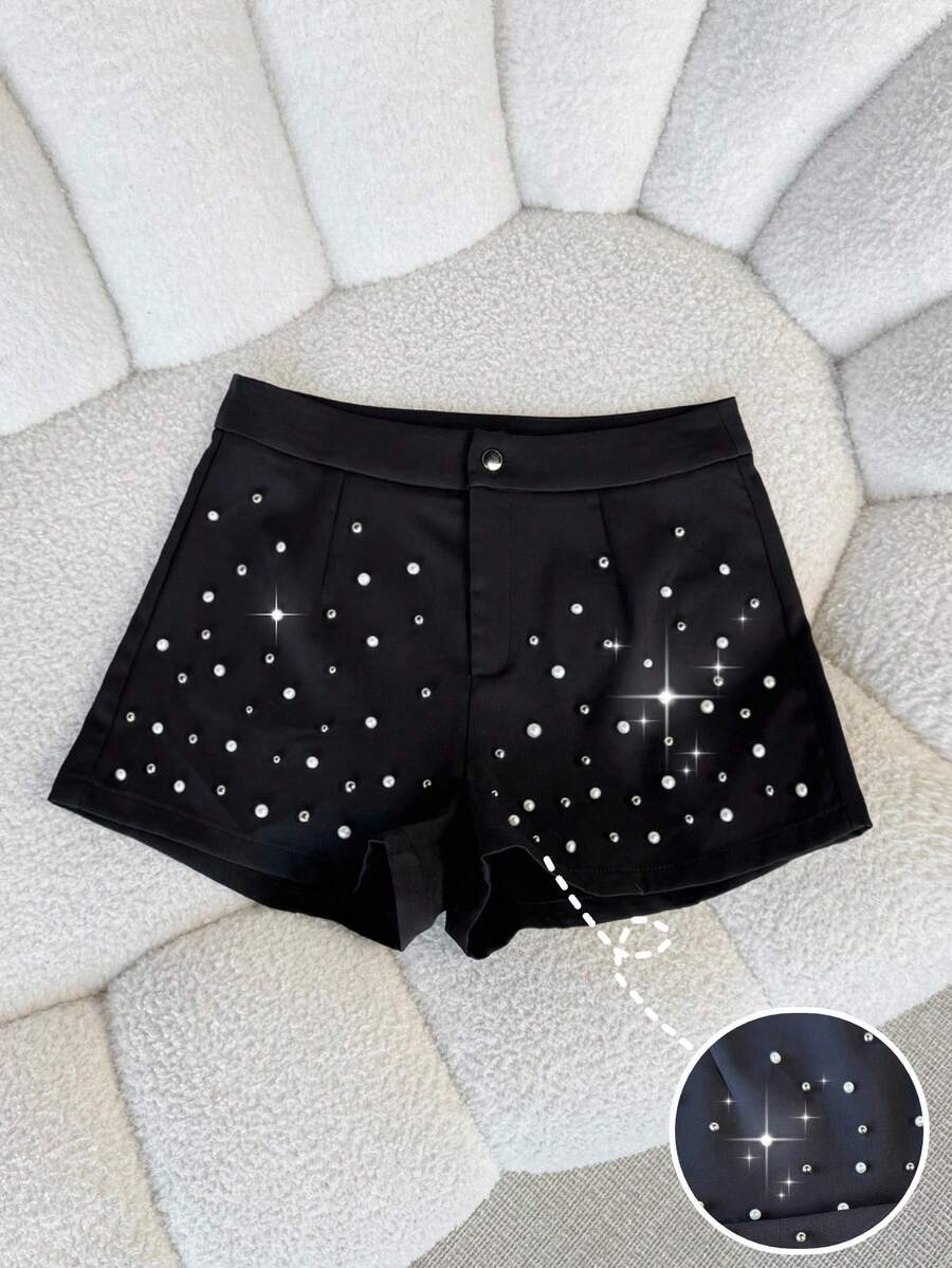 Airaco 女士时尚串珠装饰短裤，夏季 - 黑色 - 查看 1