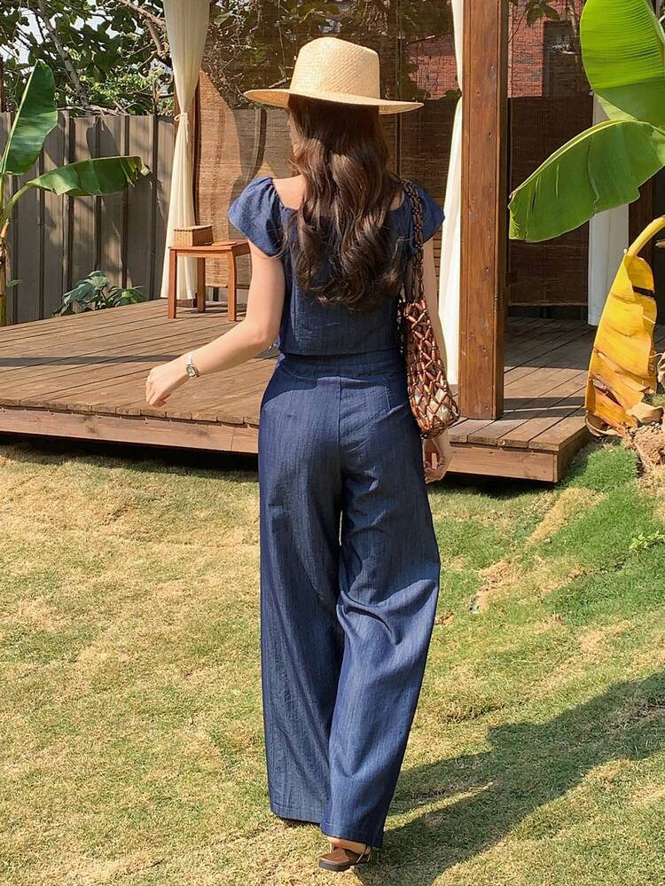 2pcs/Set Women's Sleeveless Top And Straight Leg Pants Outfit, Suitable For Spring, Summer, Valentine's Day