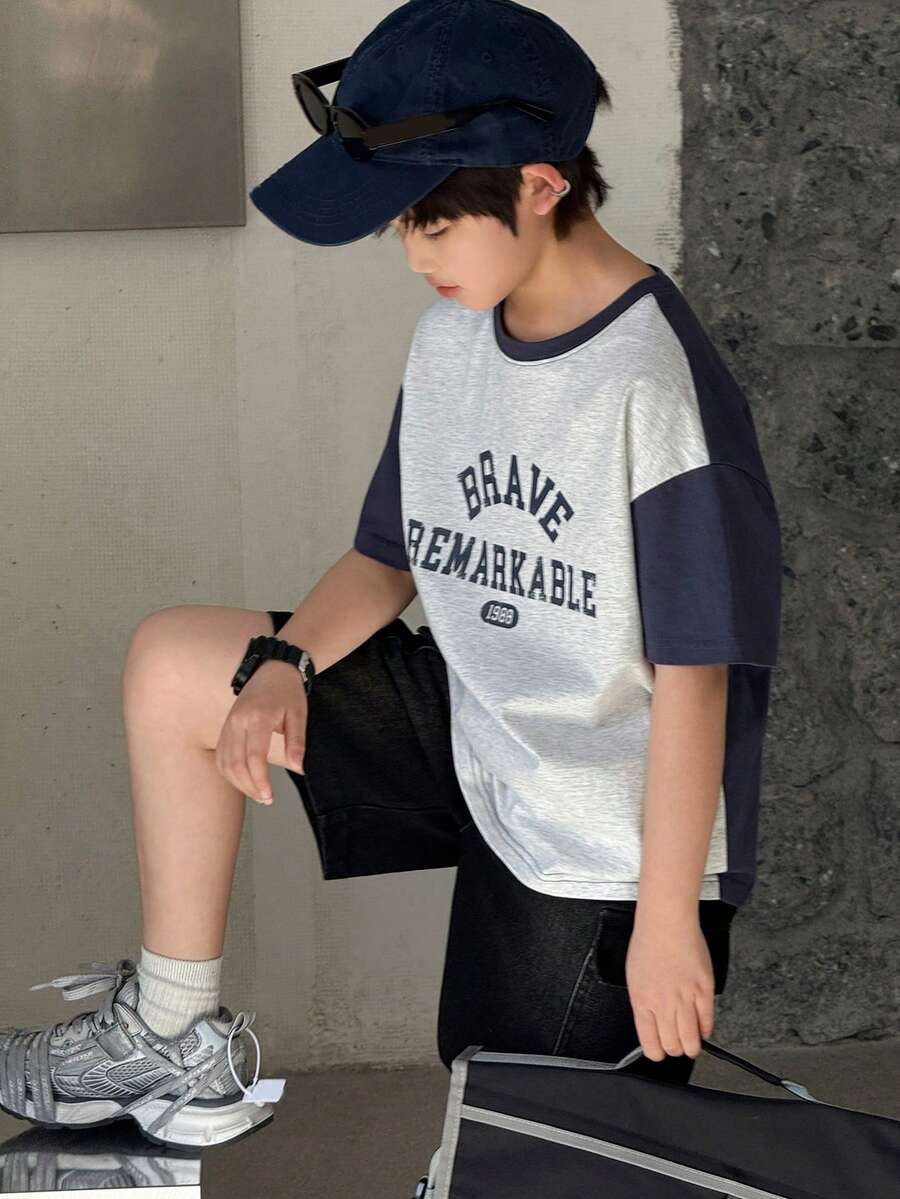 Dazy Kids Tween Boy Color Block Letter & Number Print Casual Short Sleeve T-Shirt - Grey - View 1