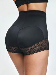 SHAPORA 1pc Women's High Waist Lace Patchwork Shaping Briefs - Black - View 2