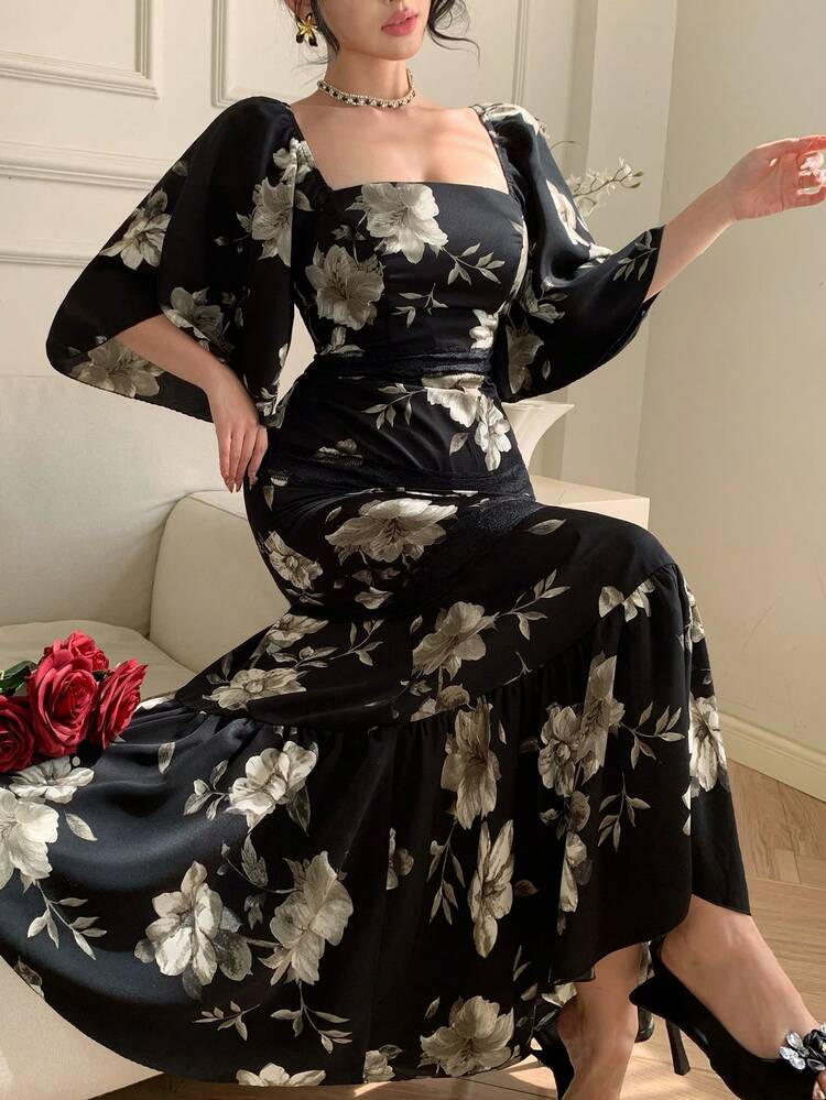 Women's Collared Short Sleeve Printed Dress, Elegant Resort Style Sundress