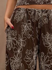 SHEIN BAE Women's Casual Vacation Style Floral Print Low Waist Loose Wide Leg Pants - Brown - View 7