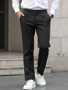 Manfinity Mode Men's Business Casual Work Commute Pants With Pockets - Black - View 8