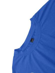 ROMWE MEN Spring Casual Graphic Men'S Casual Letter Print Long Sleeve T-Shirt, Spring/Autumn - Blue - View 5