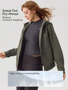 OutZeal Women Outdoor Jacket Hiking Camping Water-Resistant Hooded Side Pocket - Army Green - View 4