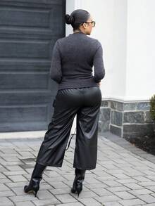 Melissa Matos 女式纯色前扣长袖衬衫，休闲日常穿着 - 黑色 - 查看 2