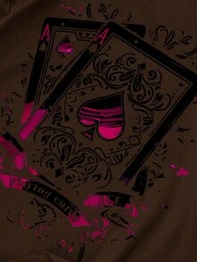 Manfinity LEGND Men's Drop Shoulder Short Sleeve Round Neck Casual Summer Fashion Printed T-Shirt Brown Graphic Tee Men Poker Shirt Playing Card T-Shirt Gambling Shirt Ace Of Spades T Shirt Men - Brown - View 3