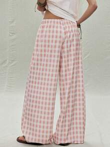 SoleilVie Quần ống rộng kẻ caro hoa văn cổ điển - Nhiều màu - Xem 5