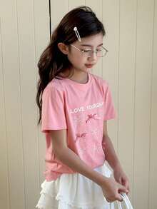 DAZY 女童圆领蝴蝶印花T恤 - 玫紅色 - 查看 5