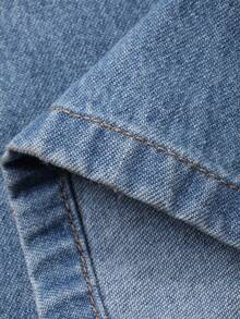 DAZY Women's Lapel Short Sleeve Cinched Waist Waist Loose Straight Casual Denim Jumpsuit - Medium Wash - View 7